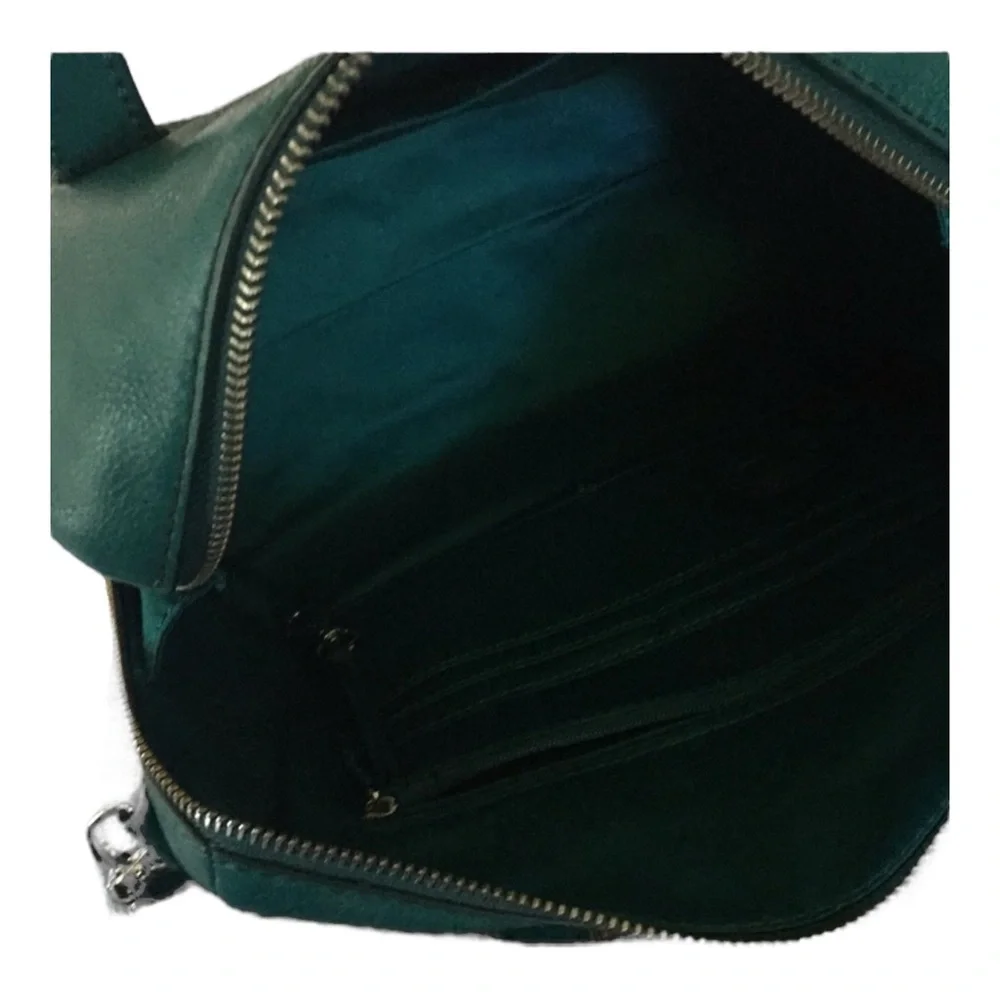 Fossil Teal Dome Satchel with Gold Hardware
